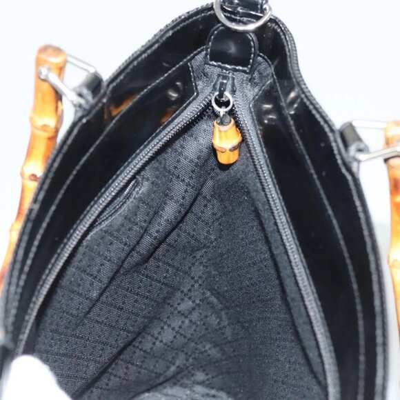 GUCCI Bamboo Hand Bag Canvas Outlet Black Silver 002 1998 0441 Auth BA3228 - Picture 11 of 16